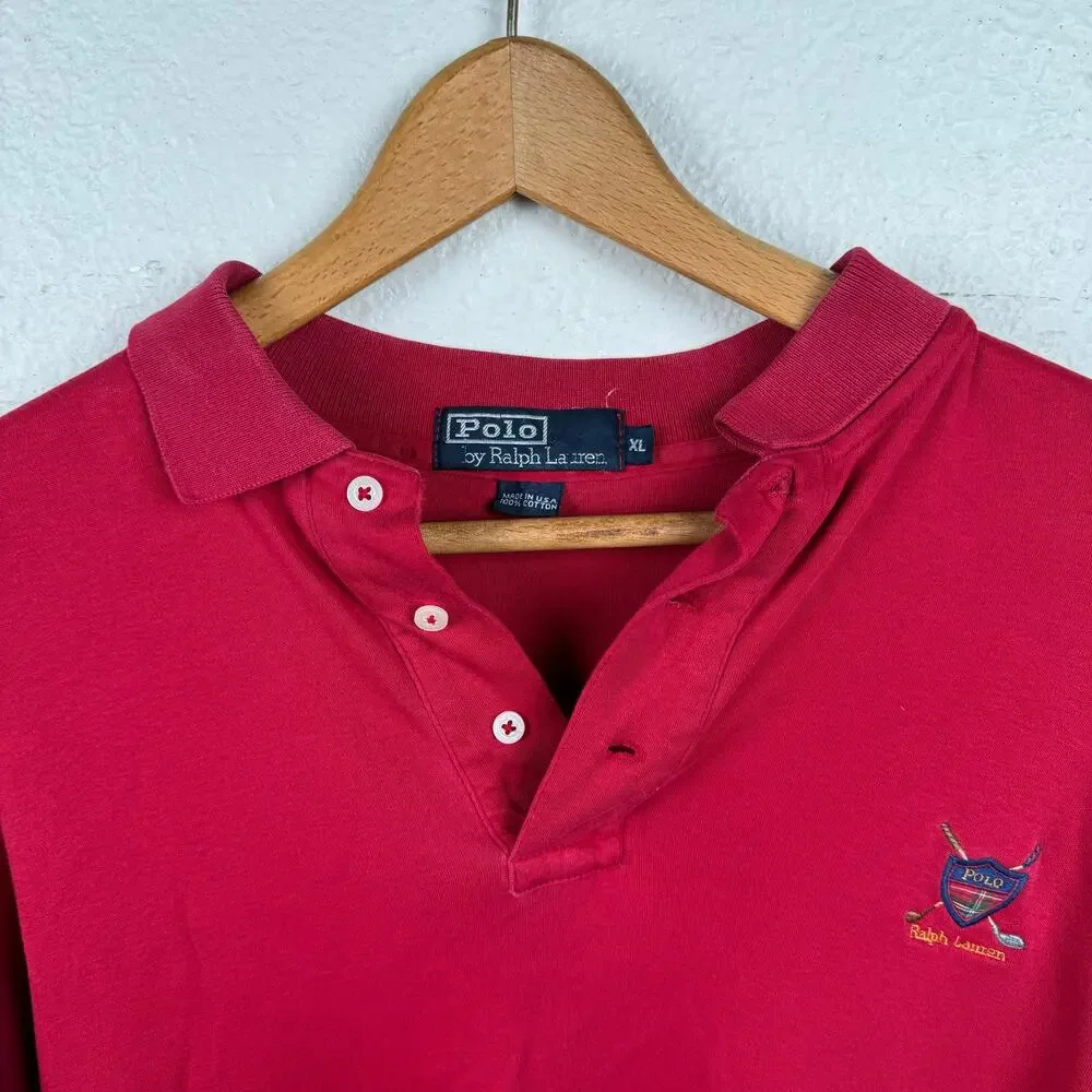 Vintage Polo Ralph Lauren Shirt Size XL Red Cotton Short Sleeve Polo Logo USA